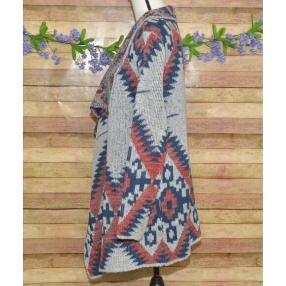 RD Style Ladies Gray Open Front Cardigan Sweater Size L Southwest Aztec Warm - Picture 7 of 13